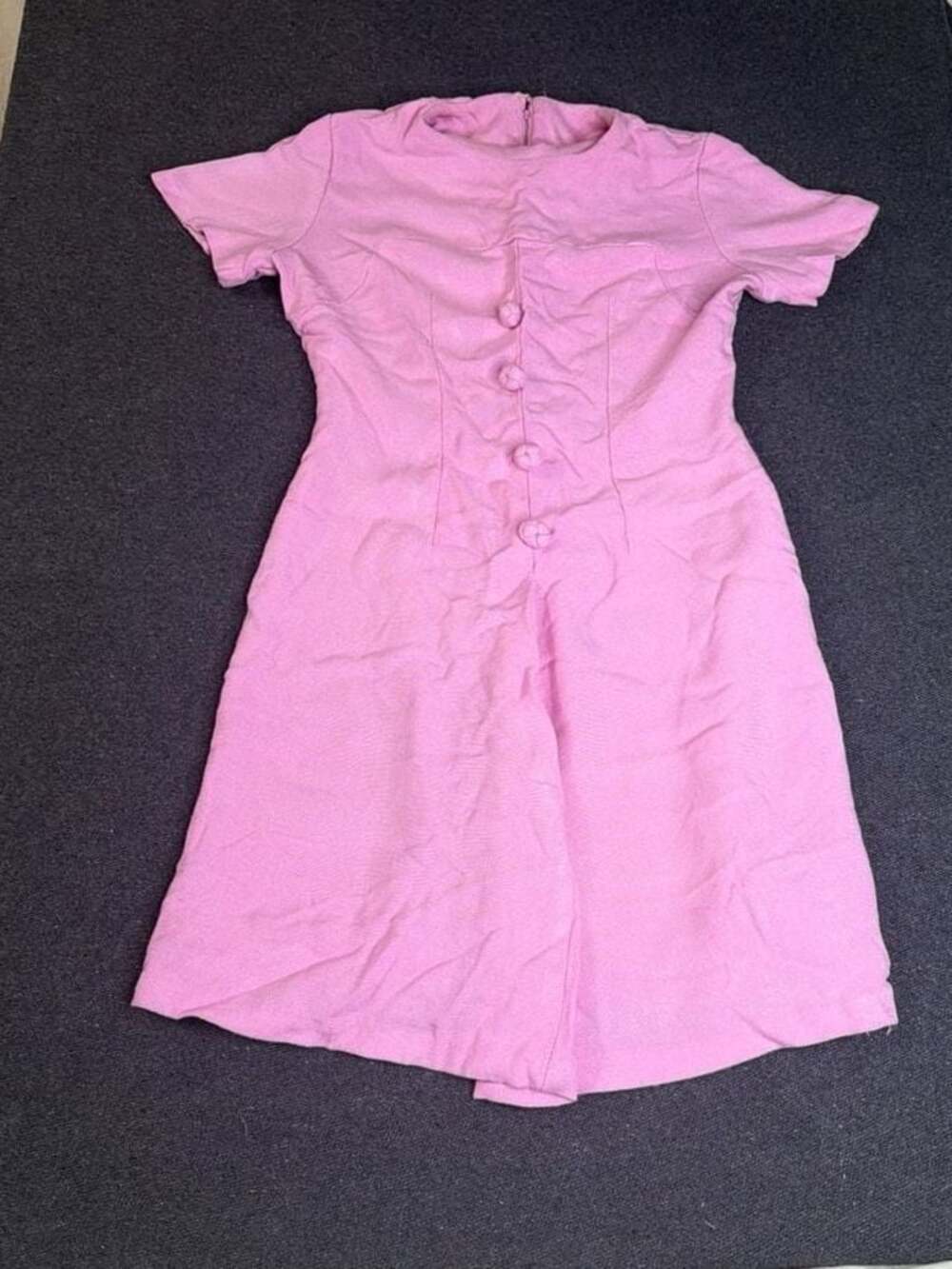 Vintage 60s ILGWU Pink Short Sleeve Button Front Dress